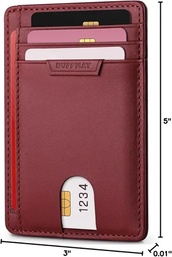 Miniatura 9 de Buffway Cartera delgada para hombres y mujeres, minimalista, pequeña, de cuero, con bolsillo frontal, con bloqueo RFID y caja de regalo, Bassa Mars