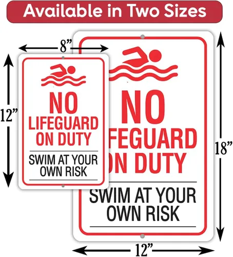 Miniatura 5 de Metal Sign-No Lifeguard on Duty, Swim At Your Own Risk- Use Indoor/Outdoor - Water Safety Notice Hazard Awareness Sign, For Beaches, Rivers, Lakes