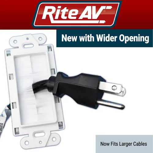 RiteAV - Placa de pared de una sola banda con cerdas de cepillo - Blanco [ahora se adapta a cables más grandes]