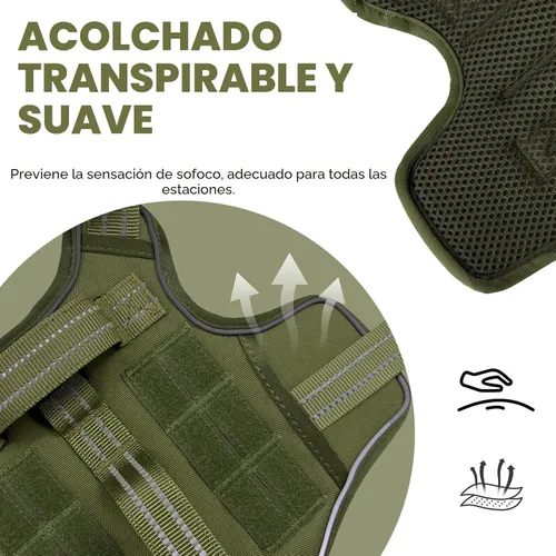 Miniatura 7 de Arnés para perros grandes resistente, arnés táctico sin tirones para perro con sistema Molle, chaleco para perro de servicio fácil de poner y Verde