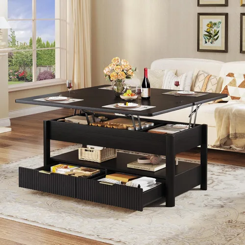 Miniatura 2 de HUAHUU Mesa de centro elevable de 40 pulgadas con almacenamiento, mesa de centro cuadrada 4 en 1 con compartimento oculto y estante abierto y 2