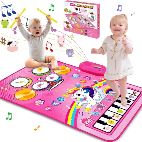 Juguetes para Niñas de 1 Año Regalos: Alfombra Musical para Bebés Juguetes para Niños de 1-2 Años - Piano, Tambor y Animales de 3 en 1 Toca