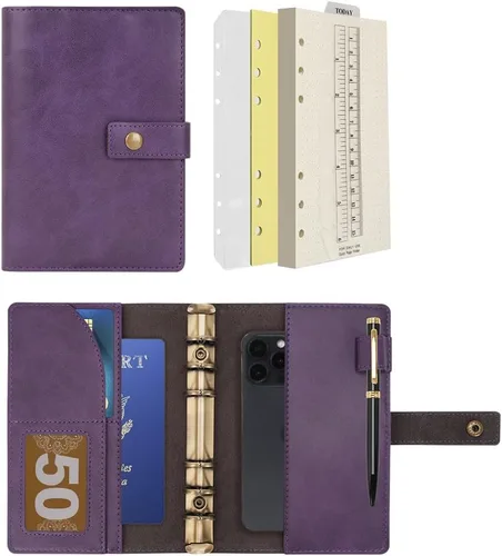Miniatura 15 de WONDERPOOL Cuaderno de cuero recargable, cuaderno en espiral, carpeta de carpetas de diario A5 con puntos y bolsillos interiores para viajes, Marrón
