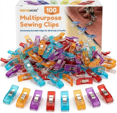 Performore Magik Clips, paquete de 100 clips de costura multicolor para acolchar y manualidades, ideales para costura precisa, sujeción de tela y
