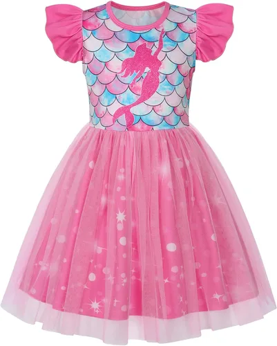 Miniatura 12 de WonderBabe Vestido de tul para niñas pequeñas, traje de unicornio, manga con volantes, ropa de cumpleaños, vacaciones, falda tutú casual de sirena