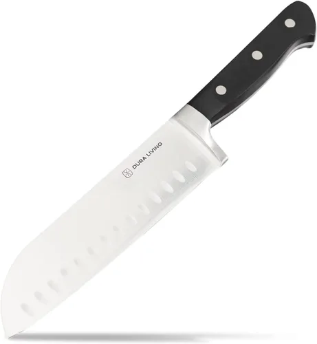 Miniatura 10 de DURA LIVING Cuchillo Santoku de 7 pulgadas, hoja de acero inoxidable de alto carbono afilada, mango remachado ergonómico forjado, cuchillo de chef