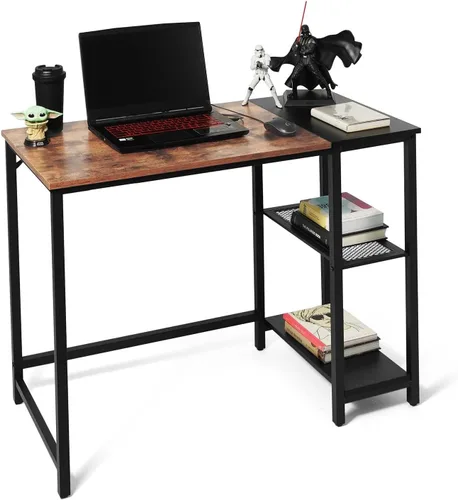 Miniatura 4 de Fencer Wire Escritorio para computadora de oficina en casa de 40 pulgadas con estantes de almacenamiento de 2 niveles, escritorio de estudio