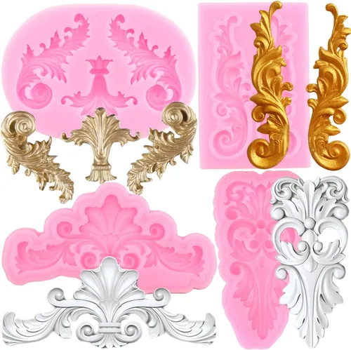 ZiXiang Molde de fondant barroco para fondant, moldes de silicona de encaje de voluta, molde de filigrana para decoración de pasteles de flores