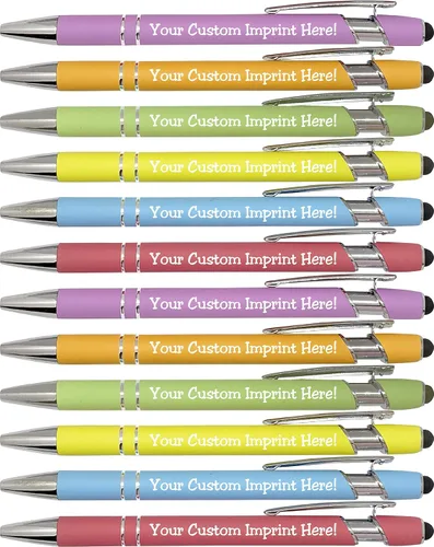 ExpressDesigns™ - Bolígrafos personalizados pastel premium con lápiz óptico | Bolígrafos personalizados de metal suave al tacto con tinta negra -