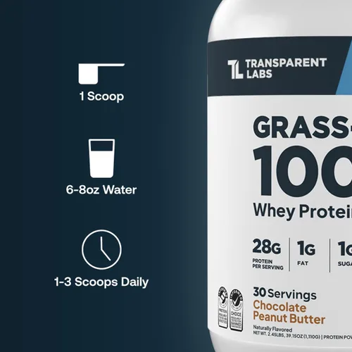 Miniatura 6 de Transparent Labs Aislado de proteína de suero de leche alimentado con pasto, sabor natural, sin gluten, proteína de suero en polvo con 0.99 oz