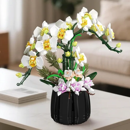 Miniatura 5 de Mould King 24108 MOC - Bloques de construcción de flores de orquídea, 1014 piezas de plantas en maceta, kit de modelo artístico, juguete tecnológico