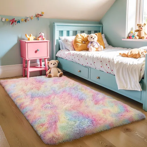 Miniatura 70 de KCHOWUA Alfombras Esponjosas y Peludas de Unicornio para Dormitorio de Niñas, 3x5 pies Lavable Antideslizante Alfombra de Área Shag Peluda para Sala