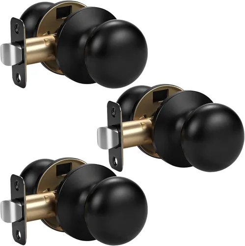 Miniatura 59 de KNOBWELL Paquete de 8 pomos de puerta de privacidad para baño y dormitorio, pomo de puerta negro mate con cerradura, cerradura de manija de puerta