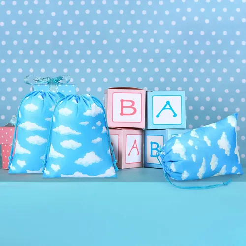 Miniatura 4 de Capoda 16 bolsas de regalo de fiesta de cielo azul, nubes blancas, pequeñas bolsas con cordón, bolsas de regalo temáticas de cielo azul, con cuerda