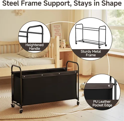 Miniatura 6 de StorageWorks Caja de juguetes con ruedas para niños, baúl grande de almacenamiento y organizador de juguetes de 135 litros, caja de juguetes de Negro