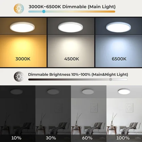 Miniatura 2 de Matane Lámpara de techo empotrada con control remoto, luz nocturna de 8.7 pulgadas, 18 W, 3000 K-6500 K, ajustable, luces LED de bajo perfil