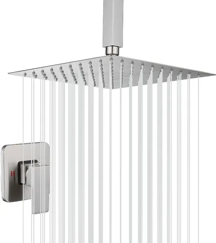 Miniatura 7 de Sistema de ducha de techo negro, grifo de ducha de lujo, mezclador de lluvia, sistema de cabezal de ducha de 10 pulgadas, negro mate con válvula