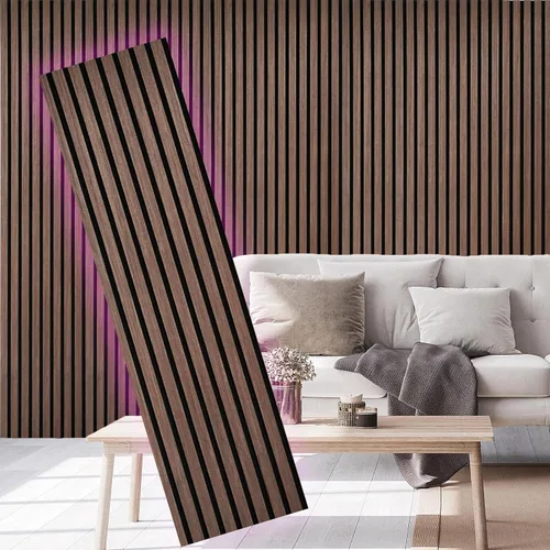 Miniatura 7 de Paneles acústicos de listones de madera de 4 piezas para una decoración elegante y reducción de ruido, panel texturizado 3D para techo y pared