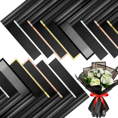 100 hojas de papel de regalo de flores negras para graduación 2026, suministro de ramo de floristería impermeable, 5 estilos de 22.2 x 22.2