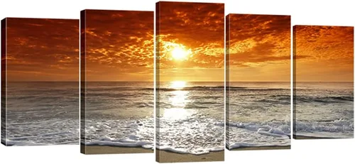 Miniatura 8 de Wieco Art, 5 paneles con hermosas vistas en alta definición en lienzos estirados y enmarcados. Lienzos de arte moderno de pared para decoración