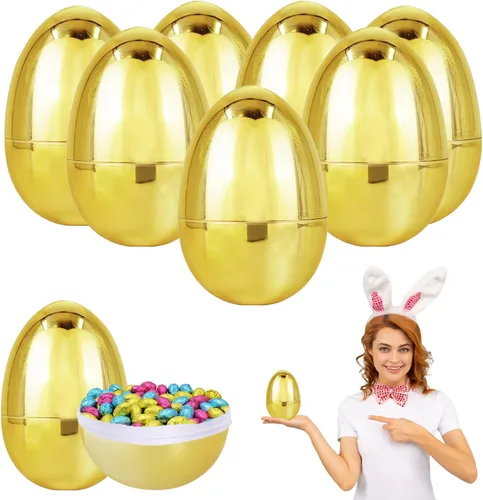 Chochkees Huevos de Pascua dorados jumbo de 6 pulgadas, paquete de 12 unidades, oro metálico, premio de cesta de golosinas, huevos, 6 pulgadas