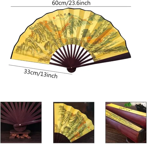 Miniatura 2 de Fox Baby Abanicos de mano plegables de 2 piezas, tela de bambú de 13 pulgadas, abanicos de mano grandes con pintura tradicional china para Gran