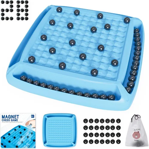 Juego Magnético, Juego de Mesa Magnético Familiar para Niños y Adultos, Juego de Mesa de Ajedrez para Noche de Juegos 2-4 Jugadores (Azul)