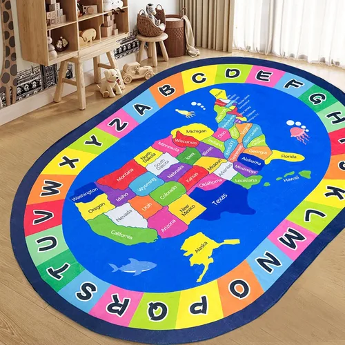 Miniatura 32 de USTIDE Alfombra ovalada para niños, 5 x 7 pulgadas, con letras del alfabeto ABC, alfombra educativa antideslizante, alfombra de juego para el aula