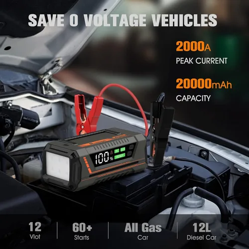Miniatura 2 de Arrancador de batería de coche 2000A 20000mAh – MaxAngel 12V portátil Jump Starter Box (hasta todo el gas o 12L Diesel), paquete de refuerzo