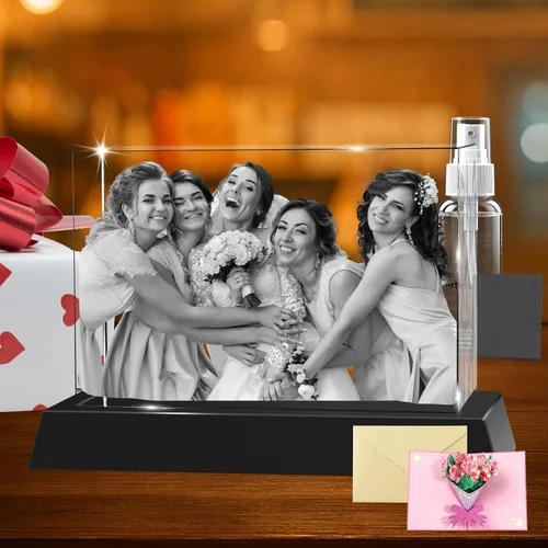 Miniatura 15 de Regalos de foto 3D de cristal personalizados con láser grabados en 3D, marcos de foto personalizados de cristal para aniversario, cumpleaños, boda