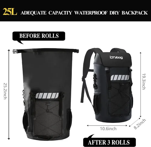 Miniatura 3 de Mochila impermeable Idrybag para hombres 25L/45L, bolsas secas para kayak, mochila seca para camping y senderismo Negro