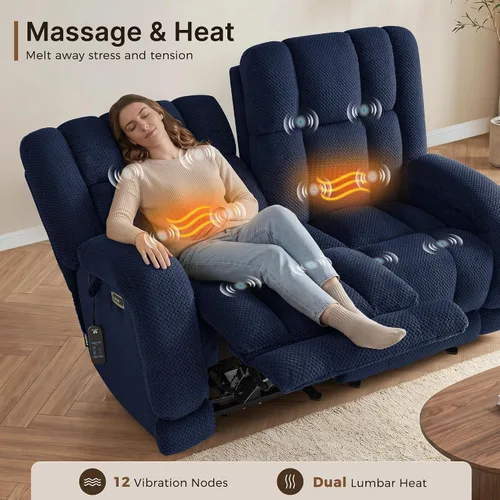 Miniatura 5 de MCombo 64.6" Oversized Reclining Loveseat with Heat and Massage, Zero Gravity Recliner Loveseat Sofa with Adjustable Headrest and Dual USB Charging
