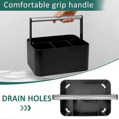 Miniatura 3 de BYUNER Organizador de Ducha Negro Portátil: Organizador de Baño de Plástico para Encimera, Organizador de Limpieza con Asa, Cesta de Ducha Rígida