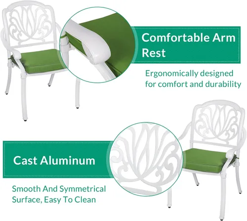 Miniatura 2 de VIVIJASON Sillas acolchadas de 2 piezas para exteriores, sillas de comedor de aluminio fundido para patio, juego de sillas de bistró para balcón