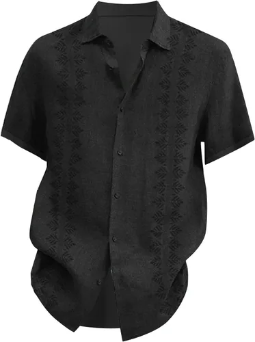 Miniatura 2 de FlekmanArt Blusa de manga corta hawaiana para hombre, transpirable, con solapa, con estampado de pollover