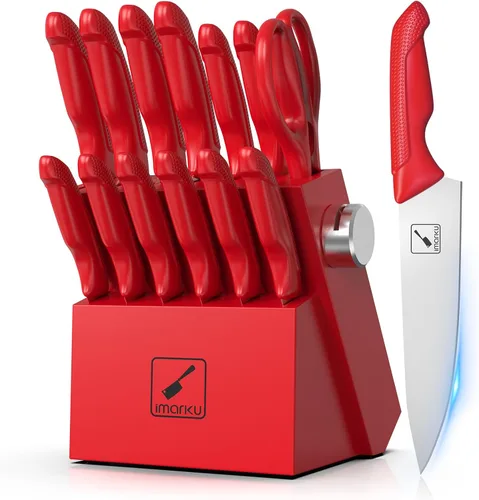 Miniatura 9 de imarku Juego de cuchillos de cocina, juego de 14 cuchillos de acero inoxidable japonés, cuchillos de chef con afilador integrado, apto para Gris