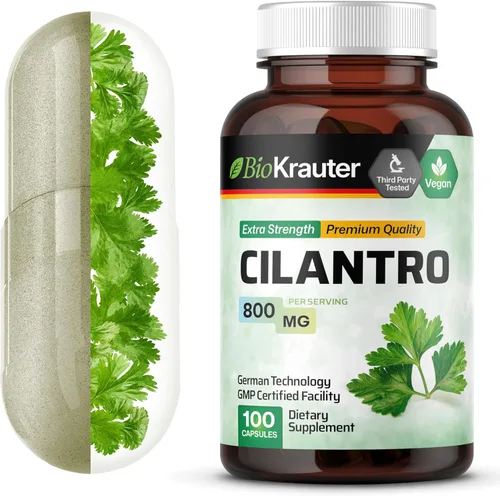 BIO KRAUTER® Cilantro for Detox Cleanse - Cápsulas veganas de cilantro (polvo de hoja de cilantro) 800 mg por porción - Suplemento natural de