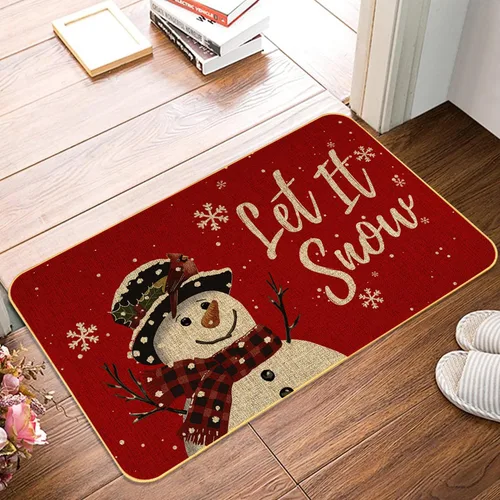 Tapete de Navidad con diseño de muñeco de nieve, copos de nieve, invierno, Navidad, tapete decorativo antideslizante de bajo perfil para interiores