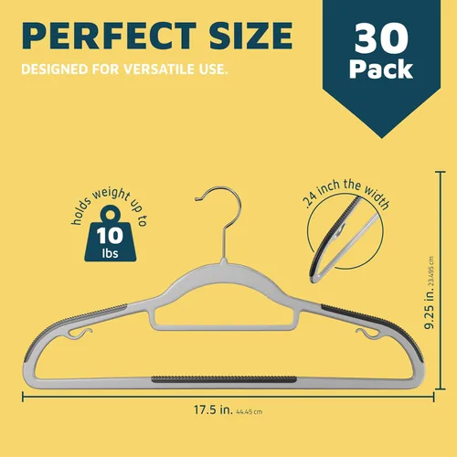 Miniatura 2 de Lifemaster Juego de perchas de plástico para ropa, 30 piezas, versátil, ligero, ahorro de espacio, antideslizante, diseño delgado, juego de perchas