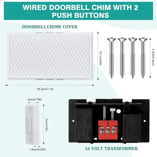 Miniatura 4 de Saillong Timbre de puerta con cable con 2 botones de presión iluminados, kit de timbre de puerta con cable delantero y trasero de 16V 10VA