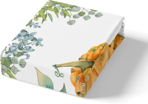 Miniatura 5 de Manfei Sábana bajera ajustable de calabaza otoñal, tamaño individual, juego de ropa de cama floral de hojas verdes, 2 piezas para decoración