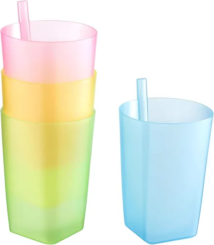 Miniatura 4 de EXCEART Vasos para sorber de color caramelo para niños, paquete de 4 vasos con pajita para niños pequeños, vasos de agua reutilizables de gran