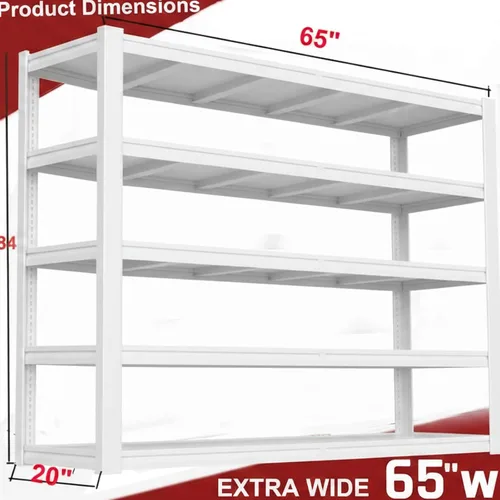 Miniatura 2 de 65" W Garage Shelving Unit, 65" W x 20" D x 84" H, Heavy Duty Garage Storage Shelves, 5 Tier Storage Rack Shelf, Industrial Adjustable Shelves for