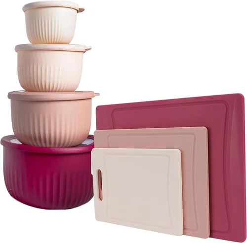 Miniatura 14 de COOK WITH COLOR Kitchen Essentials - Juego de tazones para mezclar con tapas y 3 tablas de cortar gruesas en blanco y negro