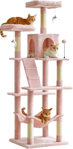 Miniatura 14 de MWPO - Árbol para gatos, multiestructura para gatos grandes con postes rascadores de sisal, plataforma acolchada, hamaca y condominio, torre Marrón