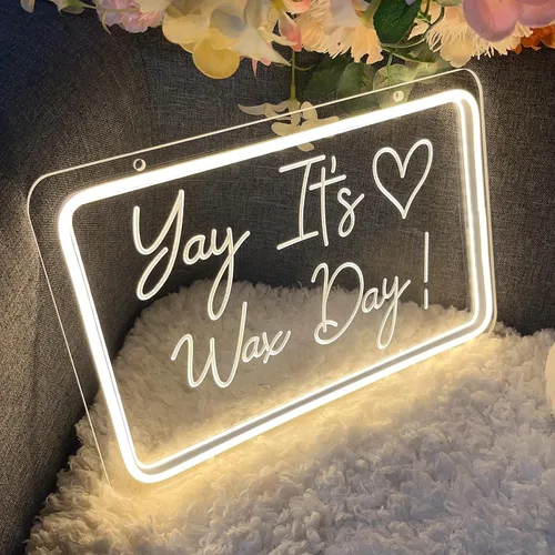 Miniatura 2 de Letrero de neón con texto en inglés "Yay It's Wax Day", decoración de arte 3D, diseño de talla artística en 3D, para interiores, dormitorio, luz