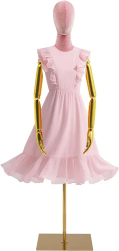 Miniatura 5 de Cuerpo de maniquí femenino Forma de vestido de tela de lino Manikin Torso con cabeza desmontable Altura ajustable Soporte de metal, para coser ropa