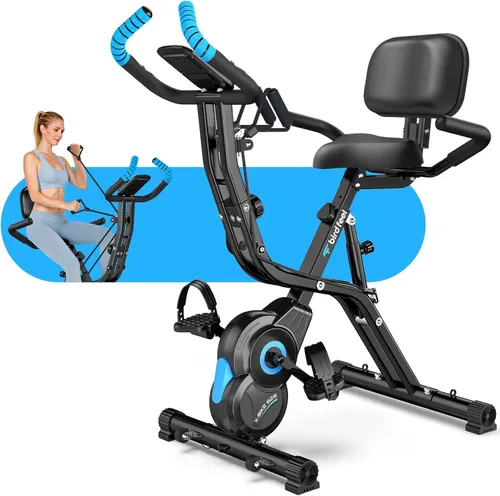 Miniatura 10 de Foldable Exercise Bike, Multifunctional Indoor Stationary Bikes for Home with 8-Level Magnetic Resistance, Quiet Workout Bike with Arm Resistance