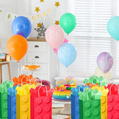 Miniatura 6 de YOTNUS Bloque de construcción, bolsas de regalo con papel de seda, pequeñas bolsas de regalo con asas, para bloques de construcción, suministros