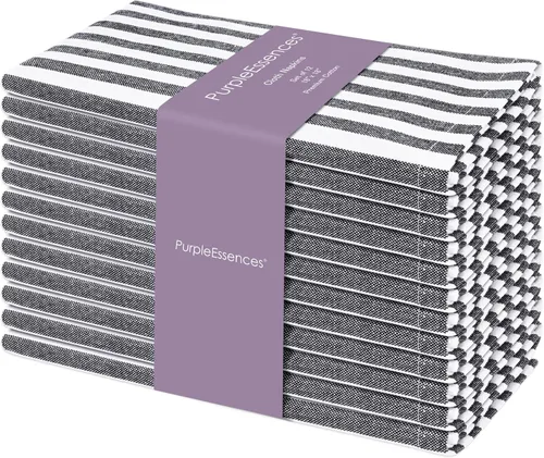 Miniatura 15 de PurpleEssences Servilletas de tela a rayas - Juego de 12 - 100% algodón - 18 x 18 pulgadas - Servilletas de cena para Navidad, vacaciones de blanco